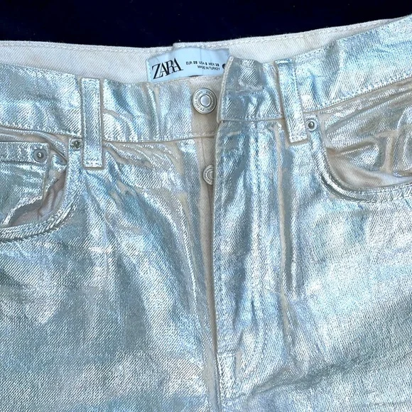 ZARA CHROME / METALLIC SILVER DIPPED BOYFRIEND DENIM JEANS -6 🔥🤘 - Picture 7 of 12